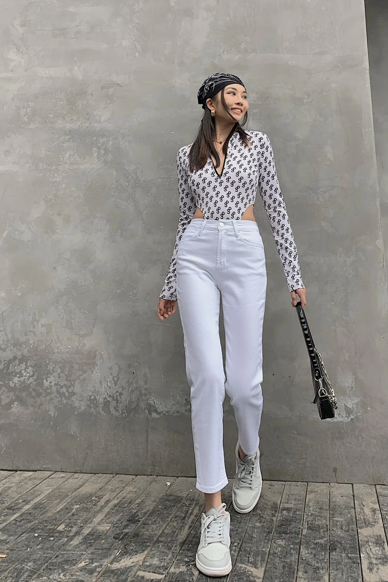 

Женские джинсы с высокой талией, прямые, белые, утягивающие, осенняя новинка, джинсовые брюки с высокой талией, премиум-класс, модные