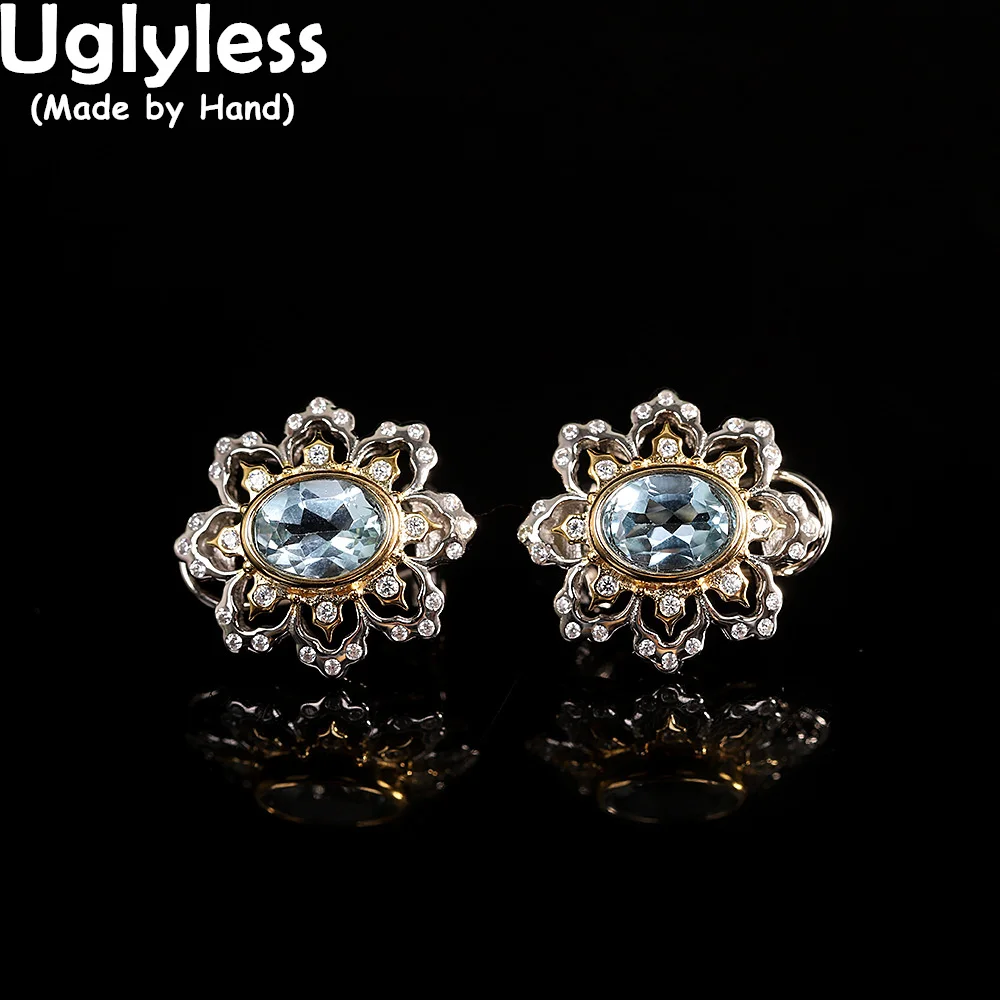 

Uglyless Luxury Statement Dress Topaz Studs Earrings for Women Blingbling Crystals Flowers Earrings 925 Sterling Silver Brincos