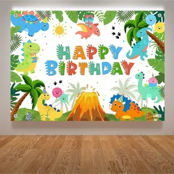 Cartoon Dinosaur Jungle Balloon Cake Volcano Pattern Backdrop - Perfect for Birthday Parties and Outdoor Photography