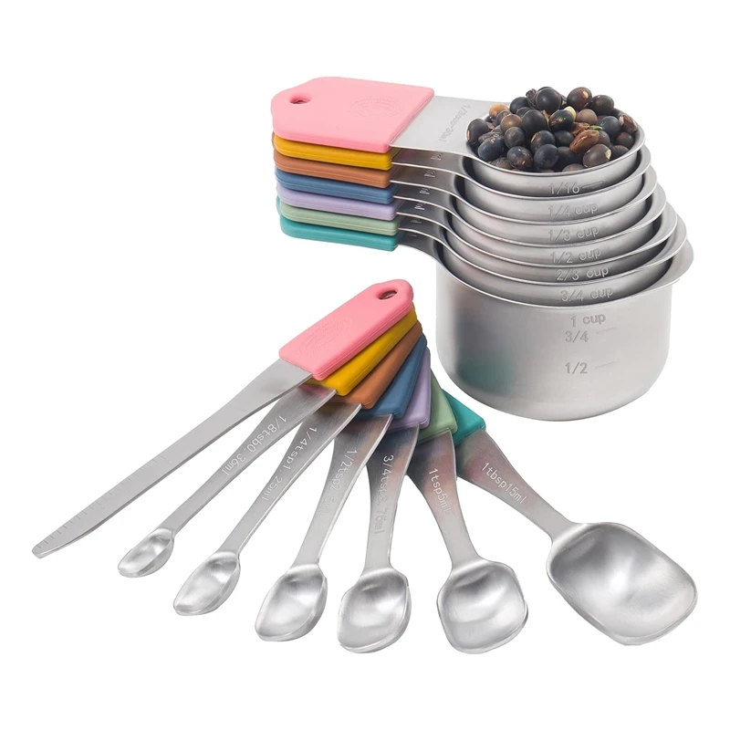 

HOT-Measuring Cups And Spoons Set 14 Pcs,Includes 13 Stainless Steel Measuring Spoons And Cups & 1 Leveler ,Cooking & Baking