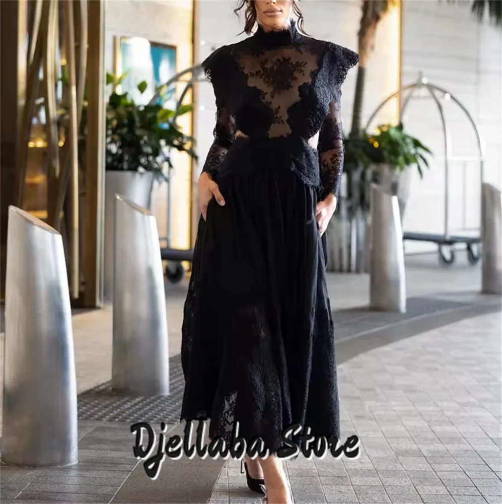 

Новое поступление, элегантные черные кружевные вечерние платья трапециевидной формы, 2021, вечернее платье для выпускного вечера с длинными рукавами, Дубайское свадебное платье по индивидуальному заказу