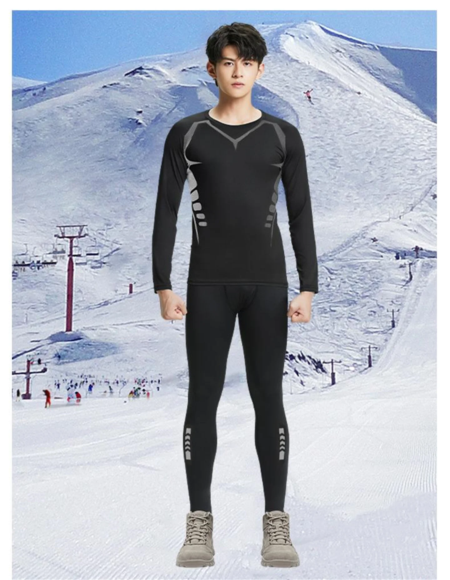 Quick-Drying Skiing Clothes Men's Winter Sports Underwear Tight Running Bottoming Tops Outdoor Warm Plus Velvet Fitness Suit