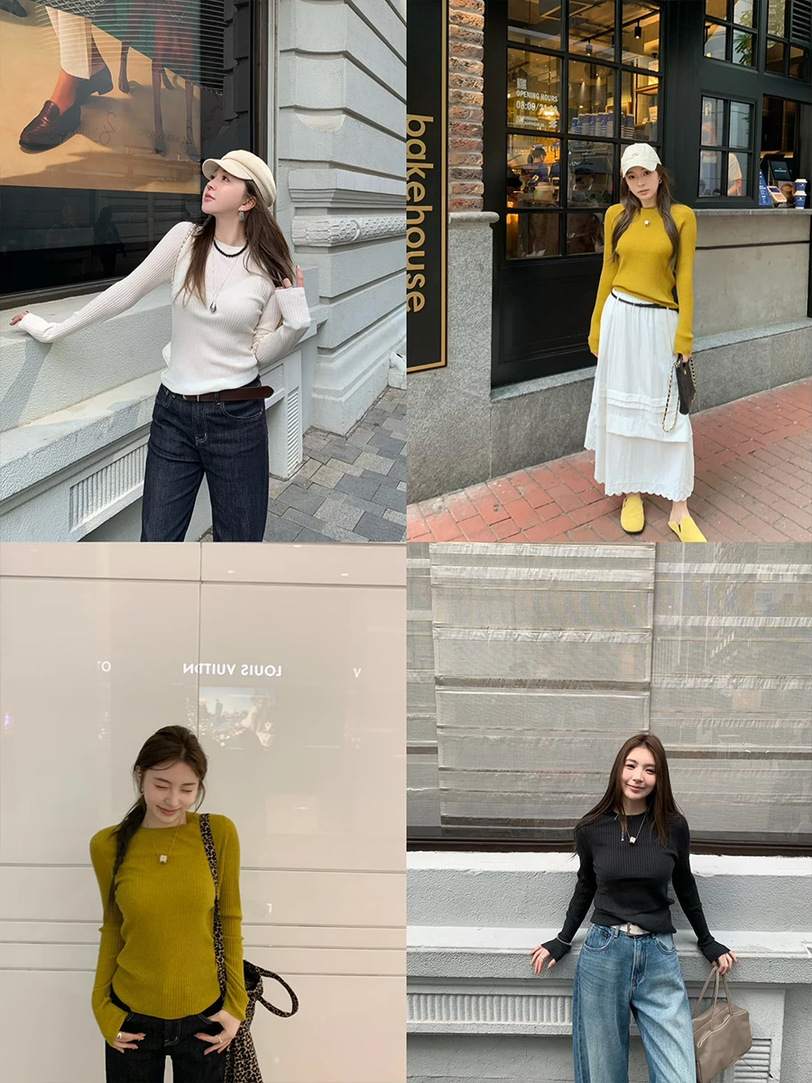 

Ladies Long Sleeve round Neck Knitted Woolen Sweater Spring Season Color Slimming Lazy Soft Cozy Striped Design Commute...