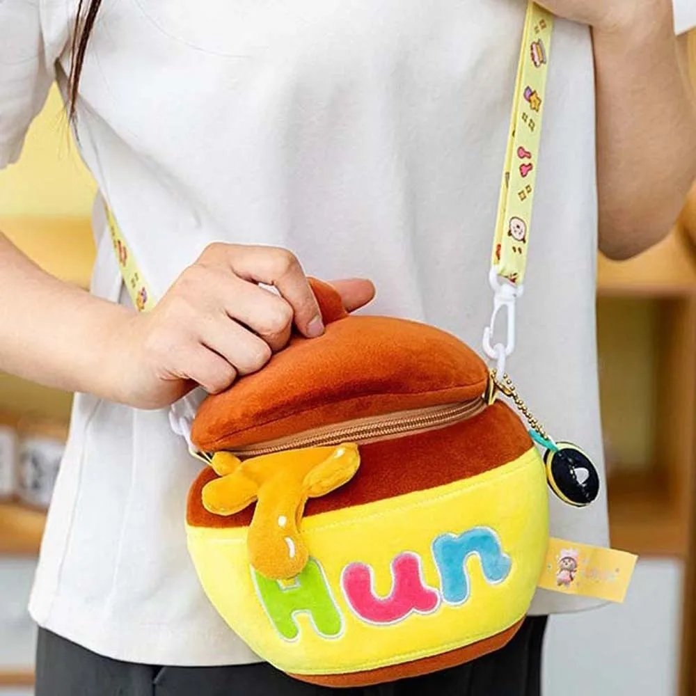 

Thickened Cute Honey Jar Crossbody Bag Soft Embroidered Honey Pot Shoulder Pouch Adorable Polyester Yellow Cartoon Bag Students