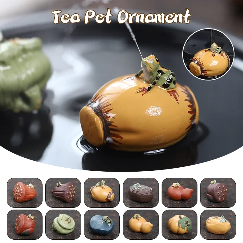 Lucky Purple Clay Small Frog Statue Tea Pet Tea Ornaments Art Chinese Kung Fu Handicrafts Ceremony Decor Accessories