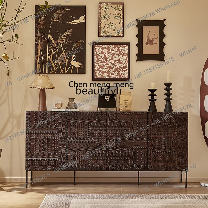 

X New simple, retro, carved black high-end medieval side cabinet