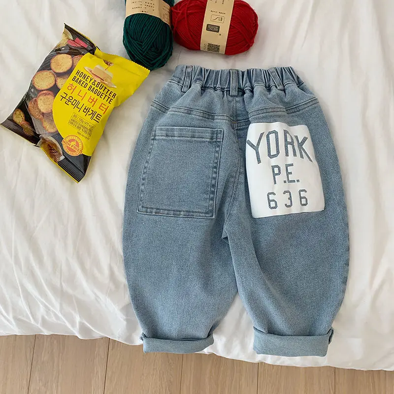 

Children's Autumn Jeans Pant New Korean Edition Boys and Girls Spring Pants Children's Cool Casual Jeans Trousers