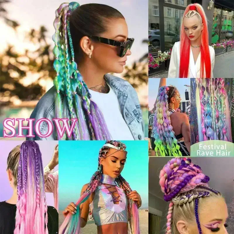 1Pcs Colorful Braiding Ponytail Hair Extensions Hair Accessories For Women Synthetic Straight Ponytail With Elastic Hair Tie
