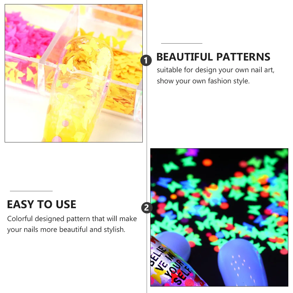 1 Box Fluorescent Butterfly Nail Sequins Ultra-Thin Lightweight Long-Lasting Natural DIY Manicure Art Decor for Salon Glittering