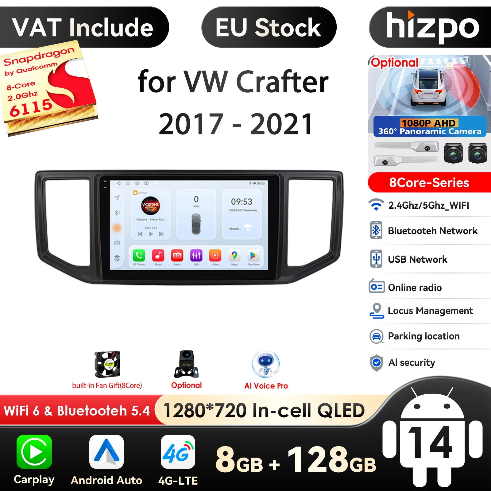 

OSSURET Snapdragon Android для Volkswagen Crafter 2017-2021 QLED автомобильный радиоприемник мультимедийный видеоплеер стерео CarPlay авто аудио