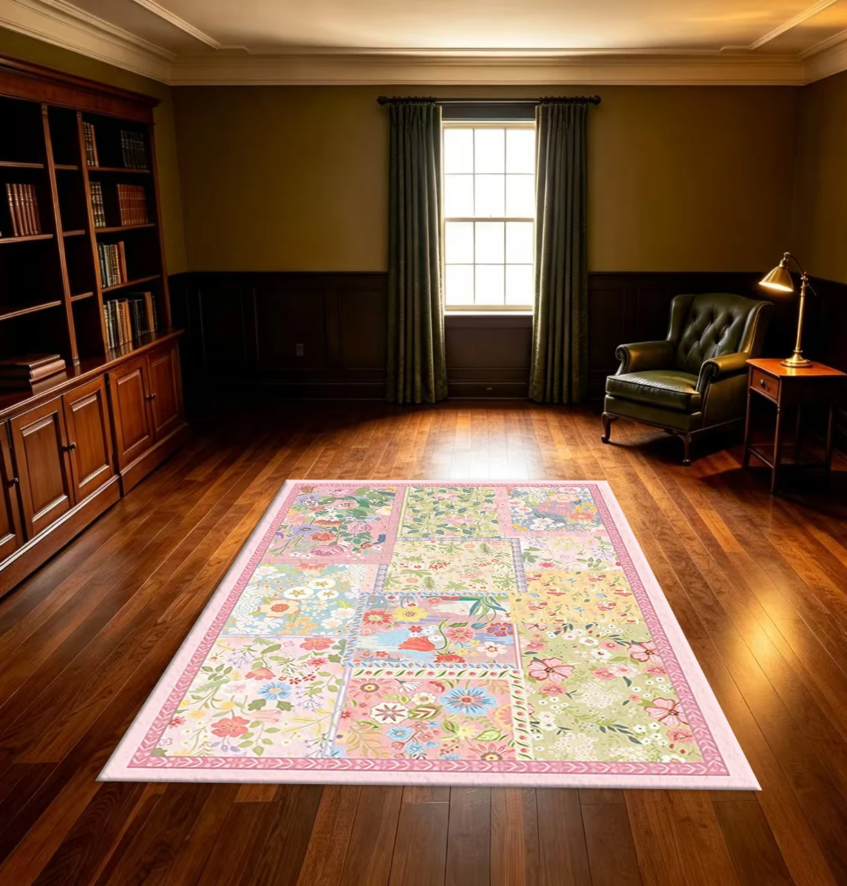 Patchwork Boho Floral Area Rug Soft Non‑Slip Stain Resistant Indoor Carpet for Girls Bedroom Living Room Home Decor