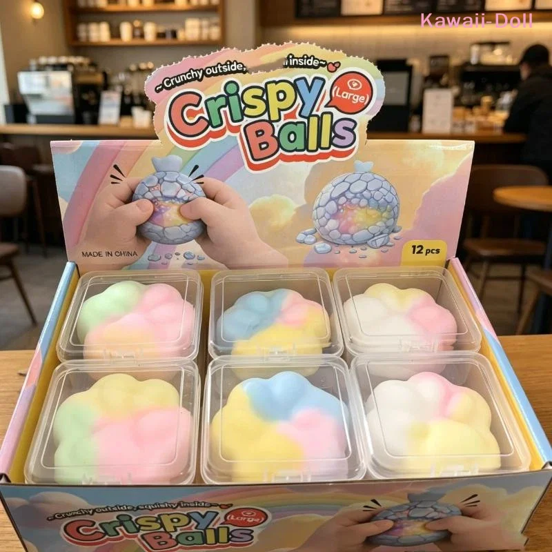 [DO]1Pcs Colorful Crispy Stress Balls Pinch Toy Stress Relief Squeeze Wax Coating Balls For Relax Squeeze Party Gifts[DO]