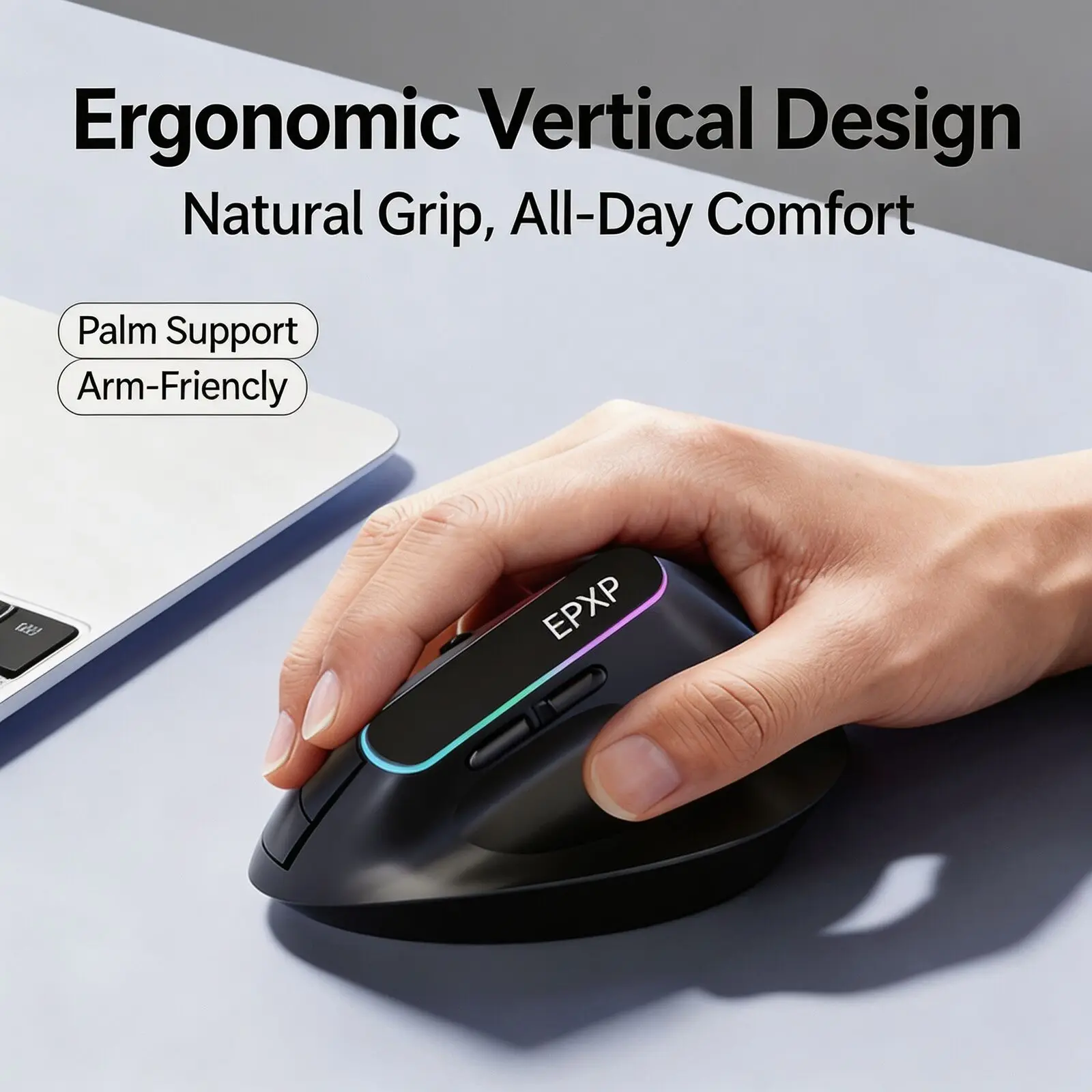 Vertical Ergonomic Mouse Bluetooth 5.0 & 2.4G Wireless 3 Gear DPI Silent Clicks RGB Lighting Rechargeable Optical Mice Laptop PC