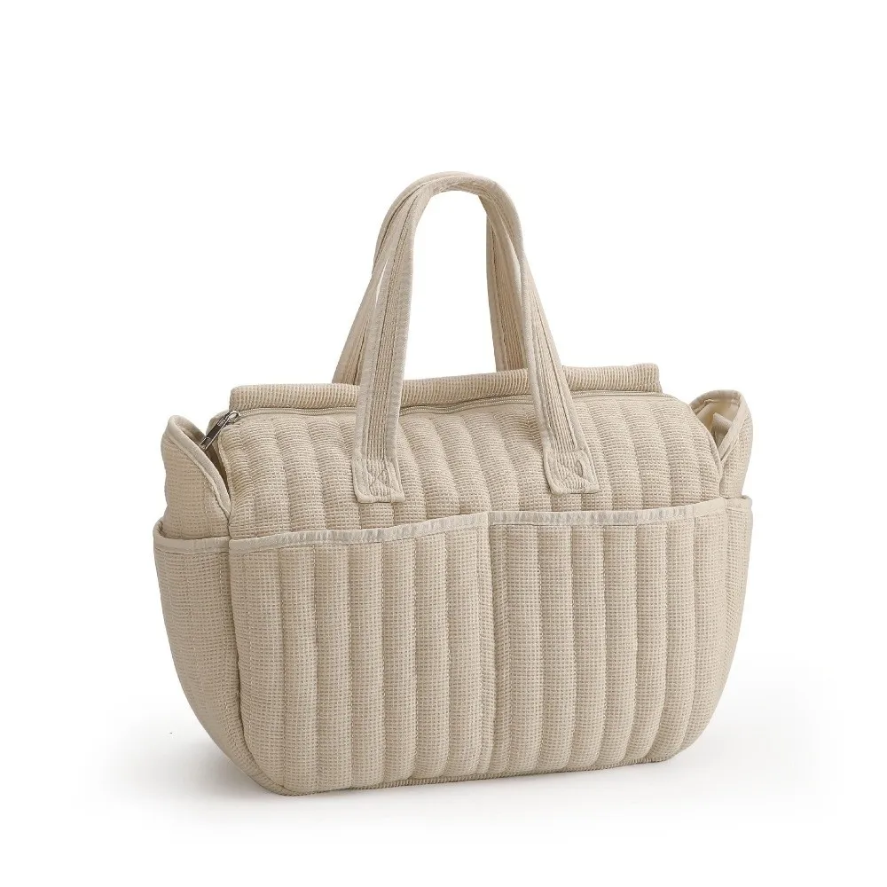 

Fashion Waterproof Solid Diaper Bag Multi-functional Large Nursing Changing Bag Beige Diaper Backpack Nursing