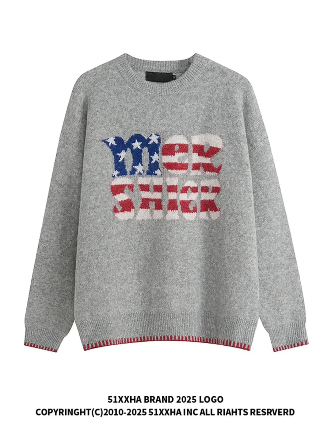 

American Letter Flag Embroidery Knitwear Men's Loose Casual Overhead Sweater Autumn Winter Design Sense Comfortable Knitted Top