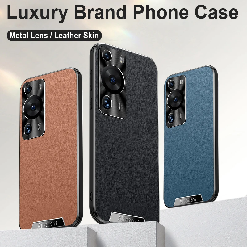 For Huawei P60 Pro Case Leather Skin Brand Phone Case For Huawei P60 Pro Cover Shell Bumper Bag High End Metal Lens