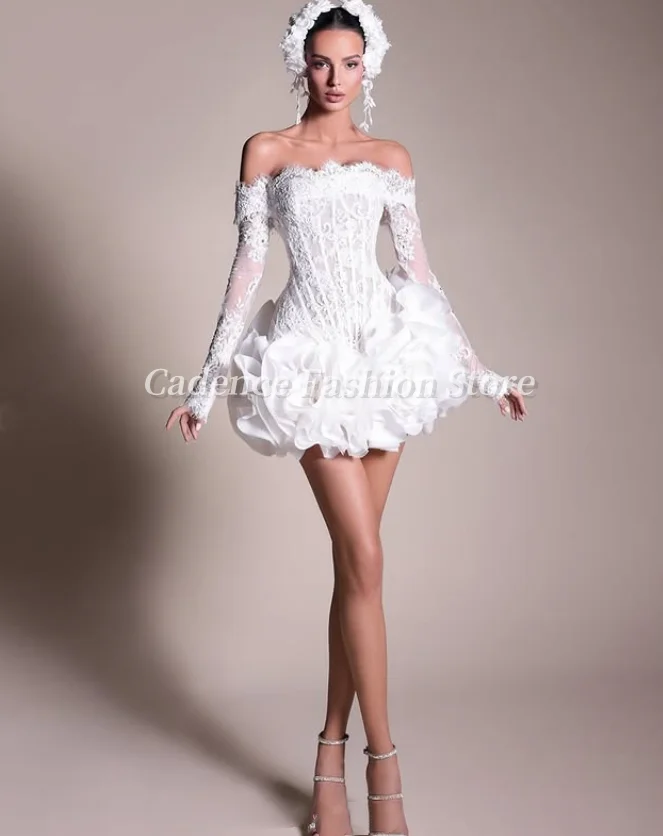 Customized  Sweetheart Strapless Arabian Wedding Dresses Corset Lace Applique Ruffle Short Dress Middle East Bridal Gowns