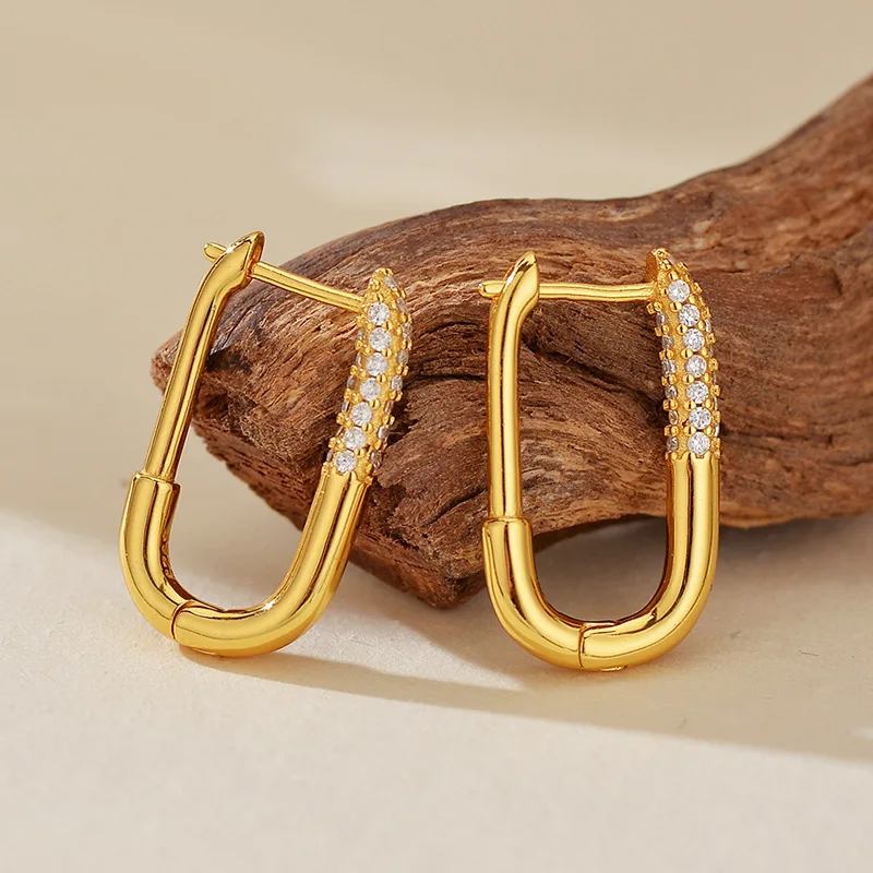 

925 Sterling Silver Micro-inlaid Flash Diamond U-shaped Ear Buckle Women's European and American Fashionable Earrings