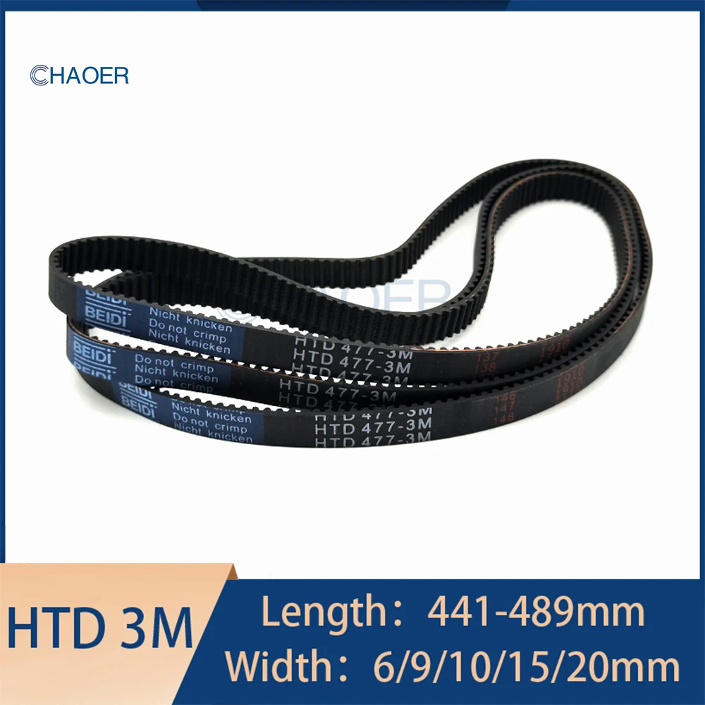 HTD 3M cinghia dentata in gomma lunghezza 441 444 447 450 453 456 459 462 465 468 471 474 477 480 483 486mm 3M passo cinghia di trasmissione 3mm