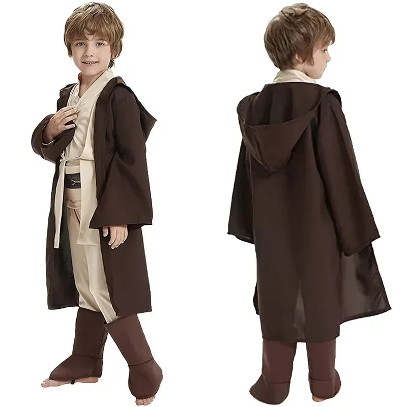 

Kids Jedi Knight Costume Star and Wars Cosplay Costume Hooded Cloak Obi Wan Kenobi Clothes Full Set Halloween Costumes for Child