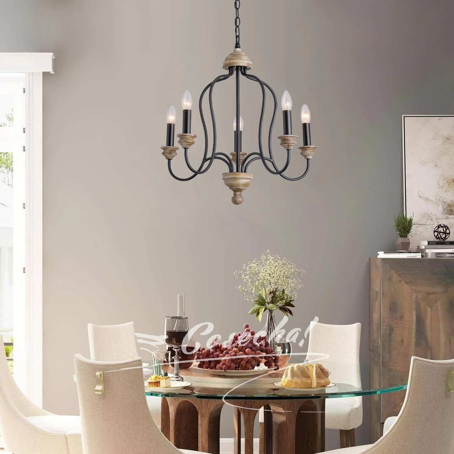 Vintage Solid Wood Pendent Lamps Creative Living Dining Room Villa Mid-century Candle French Lighting Bedroom Iron Chandelier