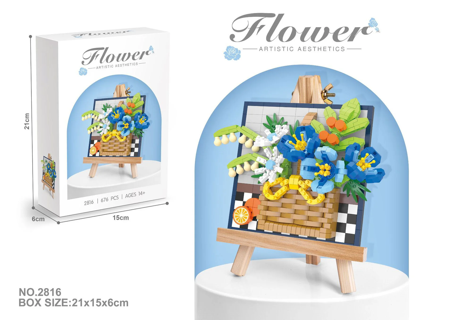 Idea Artistic Creation 3d Painting Plant Flower Basket MOC Building Brick Wood Easel Mini Block Education Toy For Kids Gift