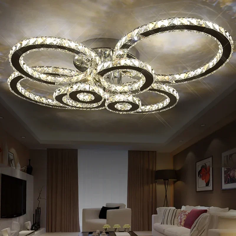 Surface mounted moder led ceiling crystal chandeliers for lobby living room bedroom circle ring avize