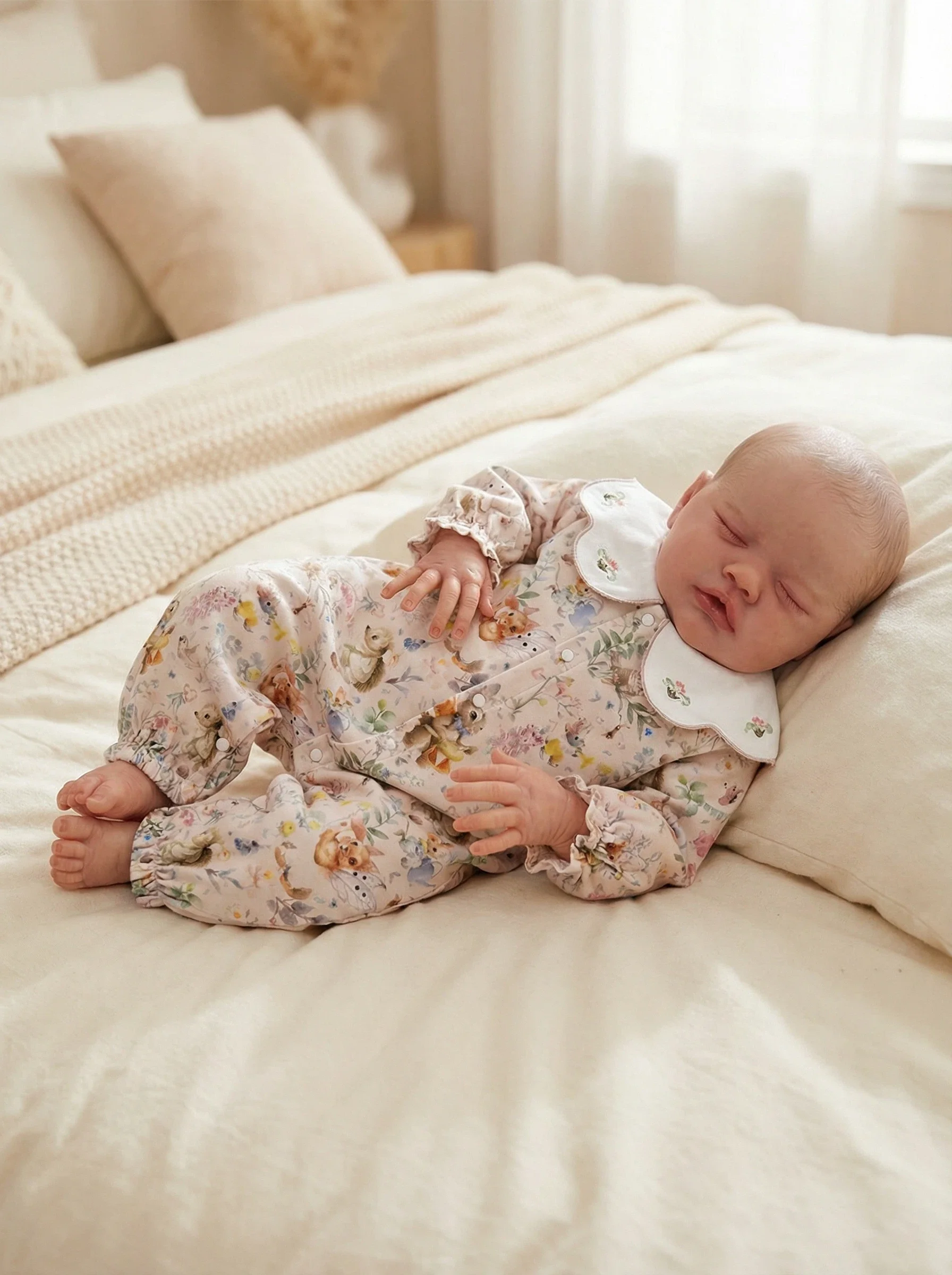 NPK 19inch Lifelike Reborn Baby Doll Primrose Asleep Figure with 3D Skin Hand-Painted Hair Touch Design Multiple Layers Painting