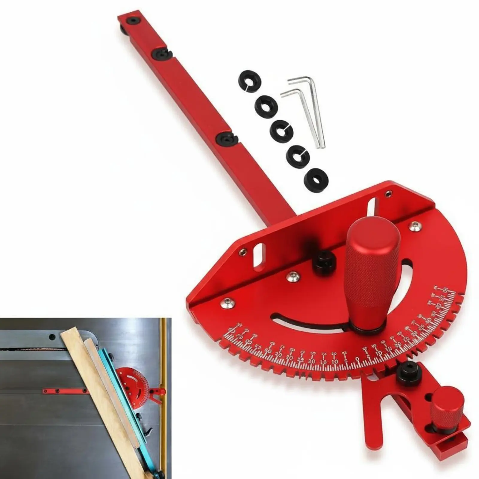 T-Track Fence Brass Handle Miter Gauge Fence Woodworking Angle Guide Precision Cuts Mm and Inch Measurements for Workshop