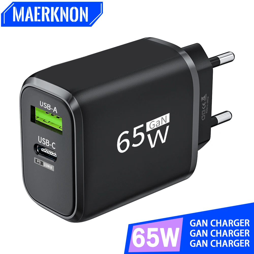 65W GaN USB Charger Fast Charger Type C PD Quick Charger EU/US Plug Mobile Phone Adapter For iPhone Xiaomi Samsung Wall Charger