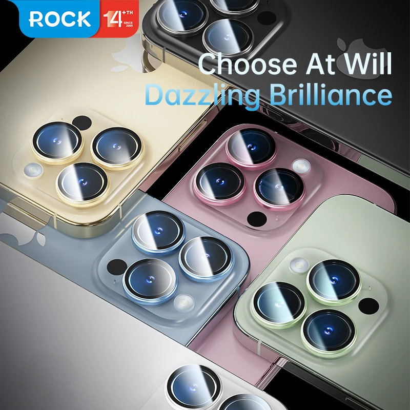 ROCK Lens Protectors Tempered Glass for iPhone 15 Pro Max Lens Metal Ring Protector Glass for iPhone 15 Plus 15 Pro Camera Film