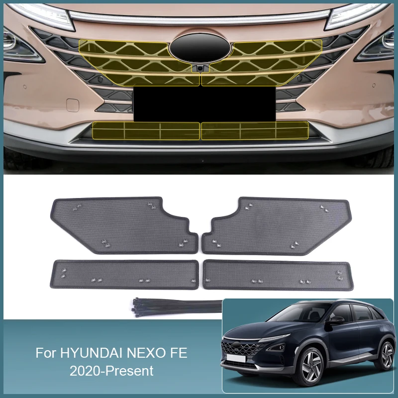 

4Pcs Stainless Steel Car Insect Screening Mesh Front Grille Insert Net Styling For HYUNDAI NEXO FE 2020-2025 Auto Accessories