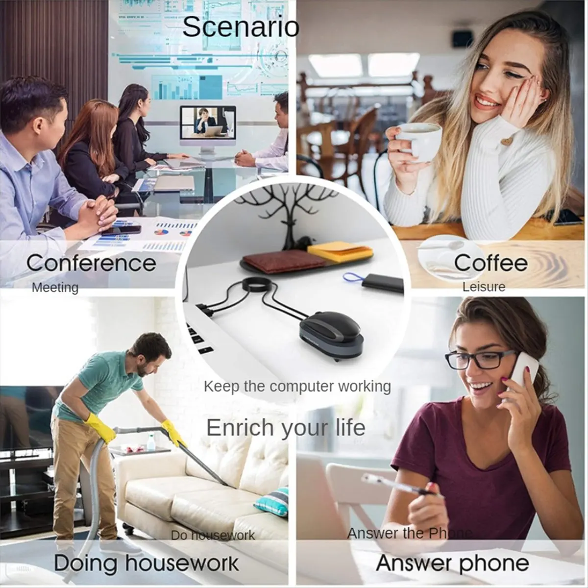 DT75BG Mouse Mover Undetectable Mouse Jiggler Auto Movement Anti-Sleep Mouse Movement Simulator for Computer Awakening Black