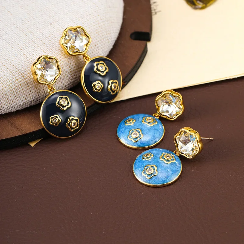 

European and American personality super shining star blue drop glaze enamel earrings for women