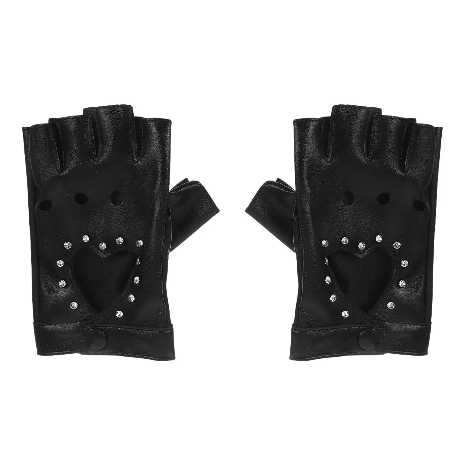 

2 пары детских перчаток без пальцев с блестящим сердечным дизайном, из искусственной кожи, в стиле панк, для танцев, костюмов, Хэллоуина и вечеринок