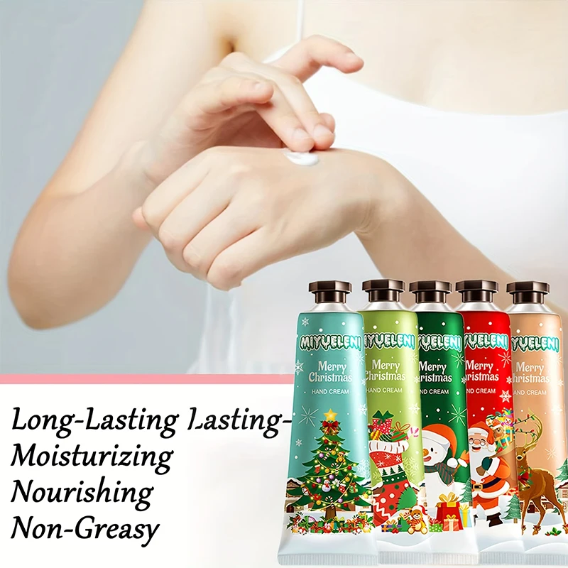 10PCS Christmas Themed Hand Cream Moisturizing Hands Preventing Drying and Cracking Lasting Fragrance Smooth Hand Skin for women