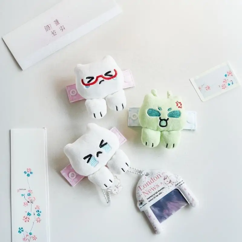 Cute Plush Cartoon Cat Doll Pendant Removable Glasses Buckle Creative Expansion Bag Decor for School Bag Key Ring Gift
