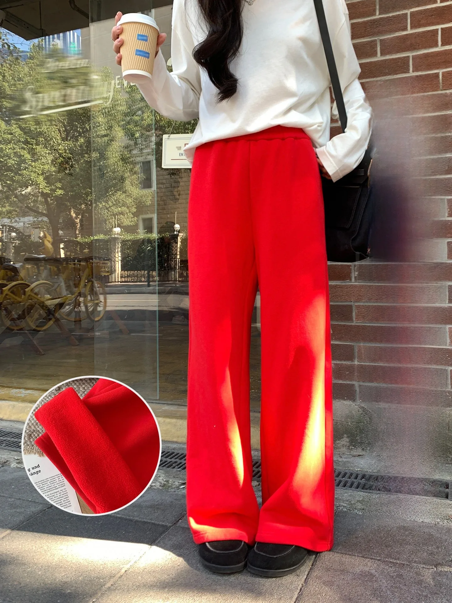 

Зимние хлопковые трикотажные джоггеры с флисовой подкладкой, прямые, свободного кроя, с эластичным поясом, повседневные, широкие, длинные брюки для женщин