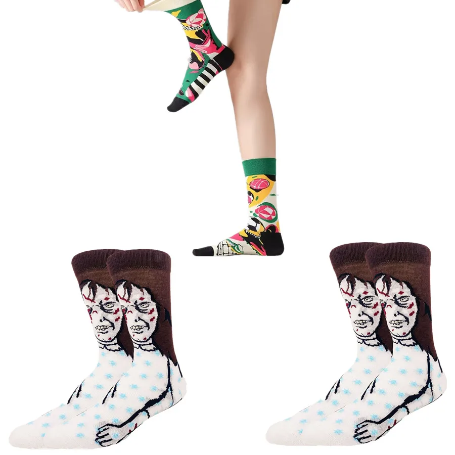 Уличная мода хип-хоп Рождество Хэллоуин мультфильм аниме носки мужчины женщины новинка забавные повседневные носки для экипажа теплая зимняя одежда