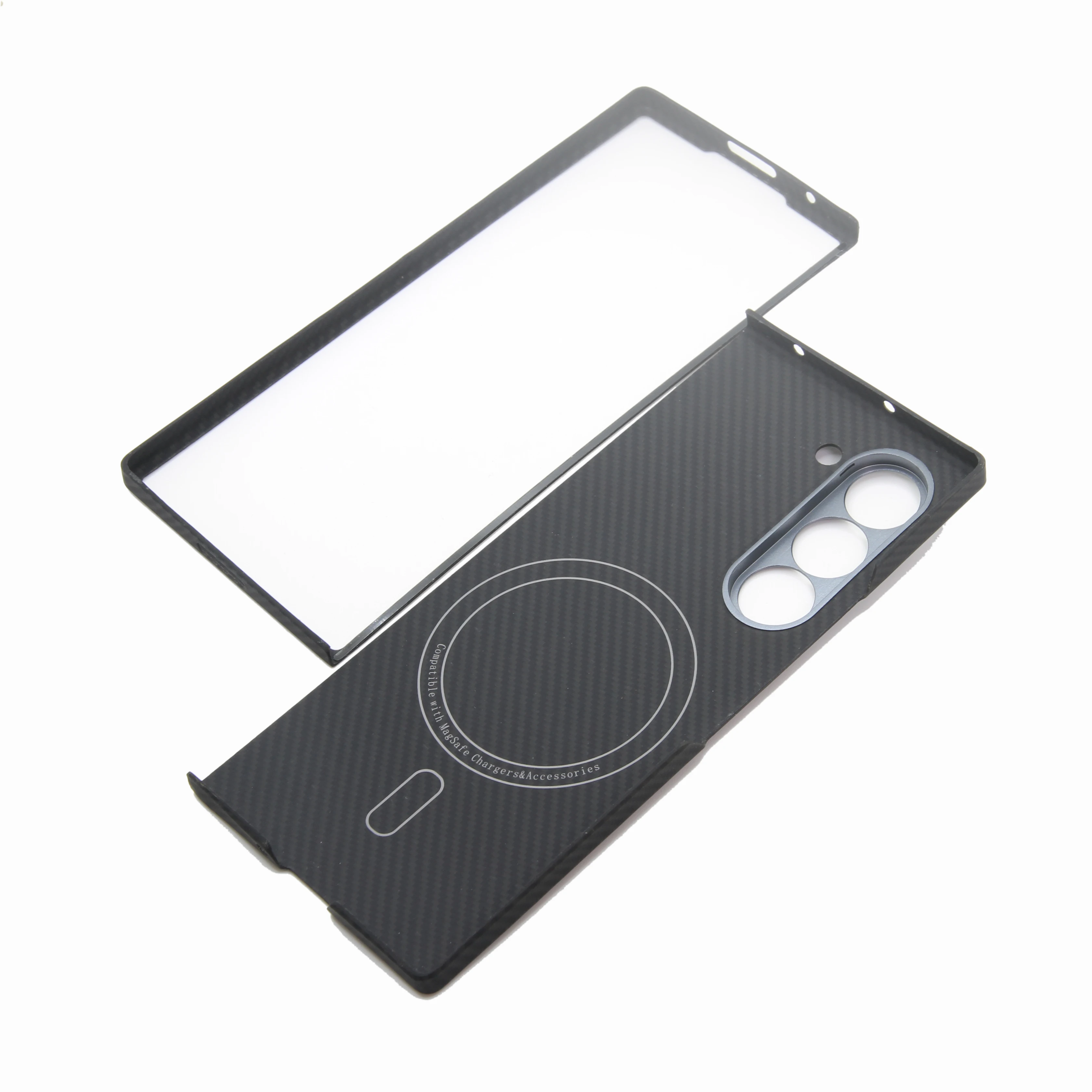 ZXKE Carbon Fiber Case For Samsung Galaxy Z Fold6 W25 Embedded Iron Sheet Magnetic Car Support Magsafe 600D Aramid Fiber Shell