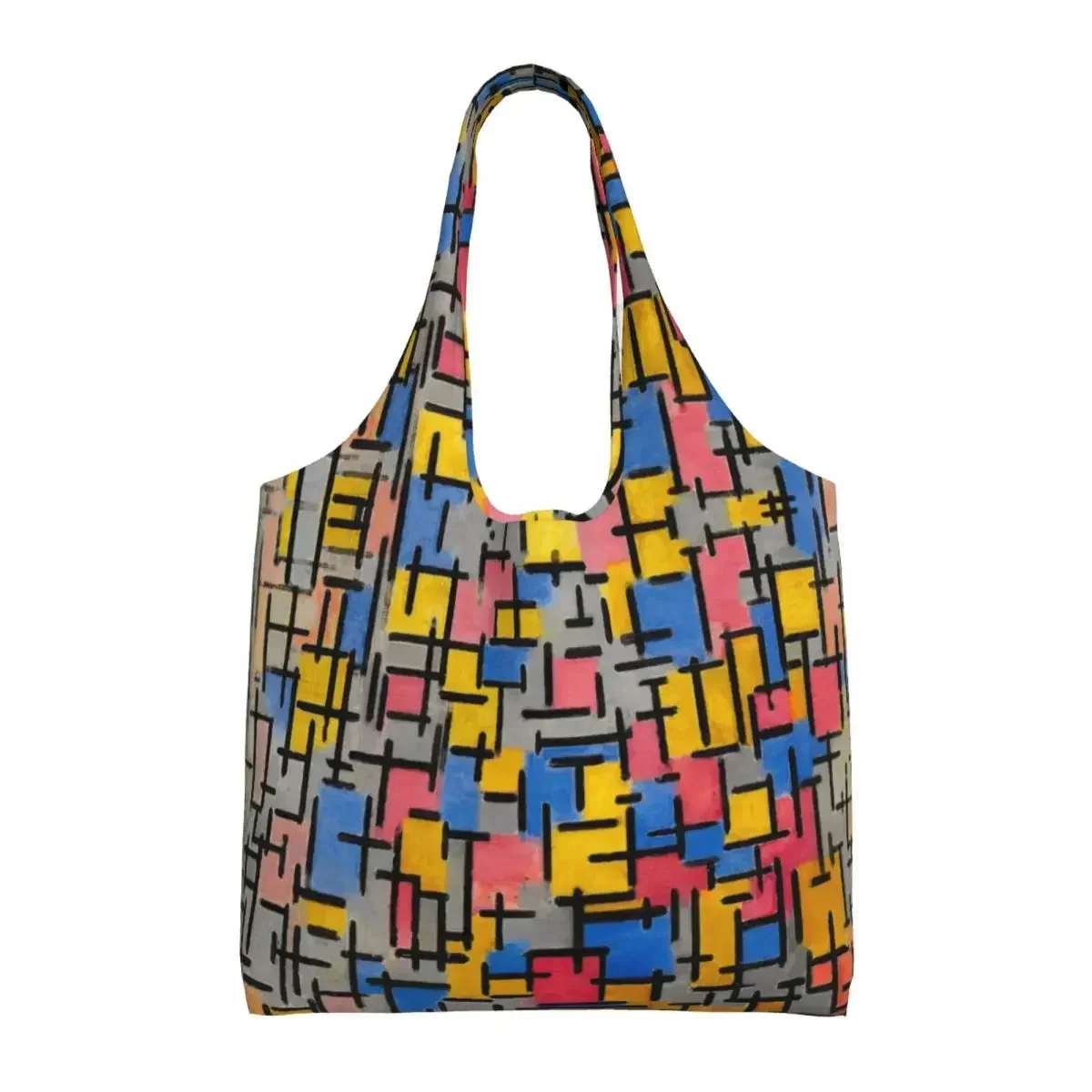 

Custom Composition By Piet Mondrian Shopping Bag Shoulder Canvas Tote Bag Portable De Stijl Abstract Art Grocery Shopper Bags