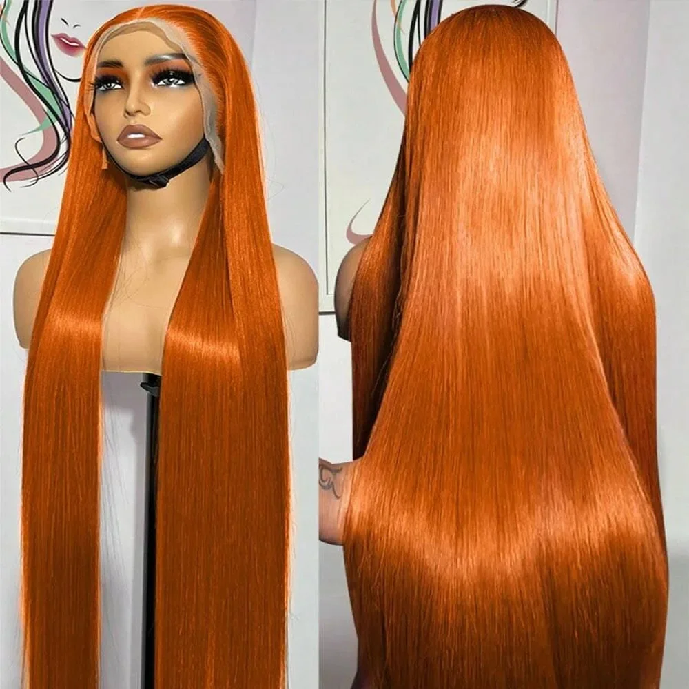 

Оранжево-имбирные прямые парики из натуральных волос с прозрачной кружевной основой 13x4 для женщин # Оранжевый парик из натуральных волос 350 HD Lace, предварительно проработанный, 13x6