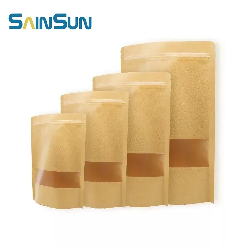 

100pcs Zip Lock Food Bags Kraft Paper Window Bag Stand up Gift Dried Food Fruit Tea packaging Pouches Zipper Self Sealing Bags