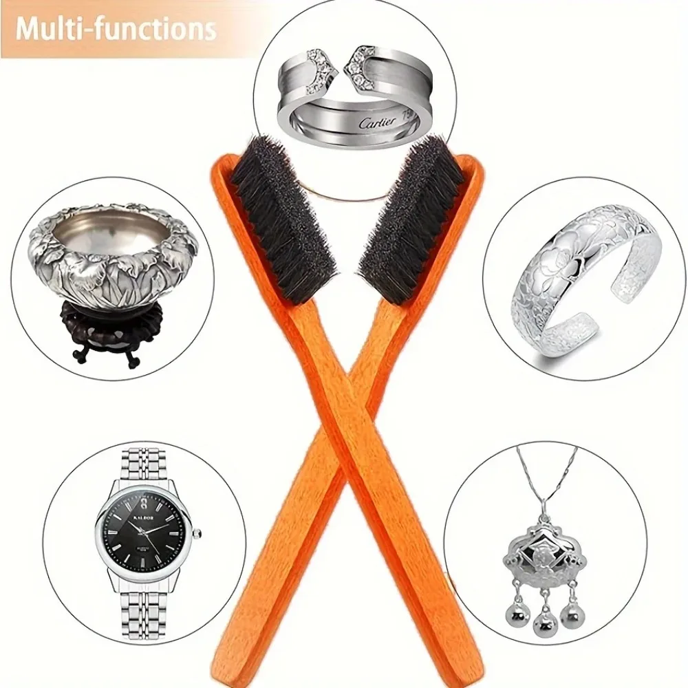 2Pcs/set Horse Mane Detail Polishing Brush Set Silvery Care Kit for Jewelry Silverware Paint Surface Cutlery NonScratch
