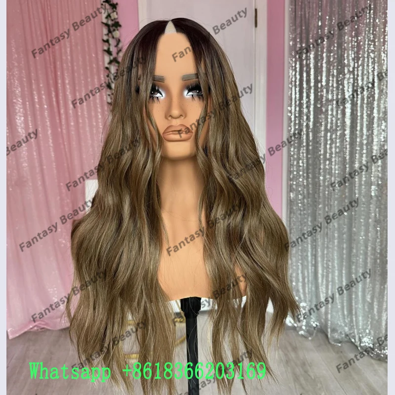 Human Hair 1x4 Size Dirty Ash Brown Wavy Adjustable Full Machine Made V Part Wigs for Black Women Glueless U Part Wigs Easy Wear