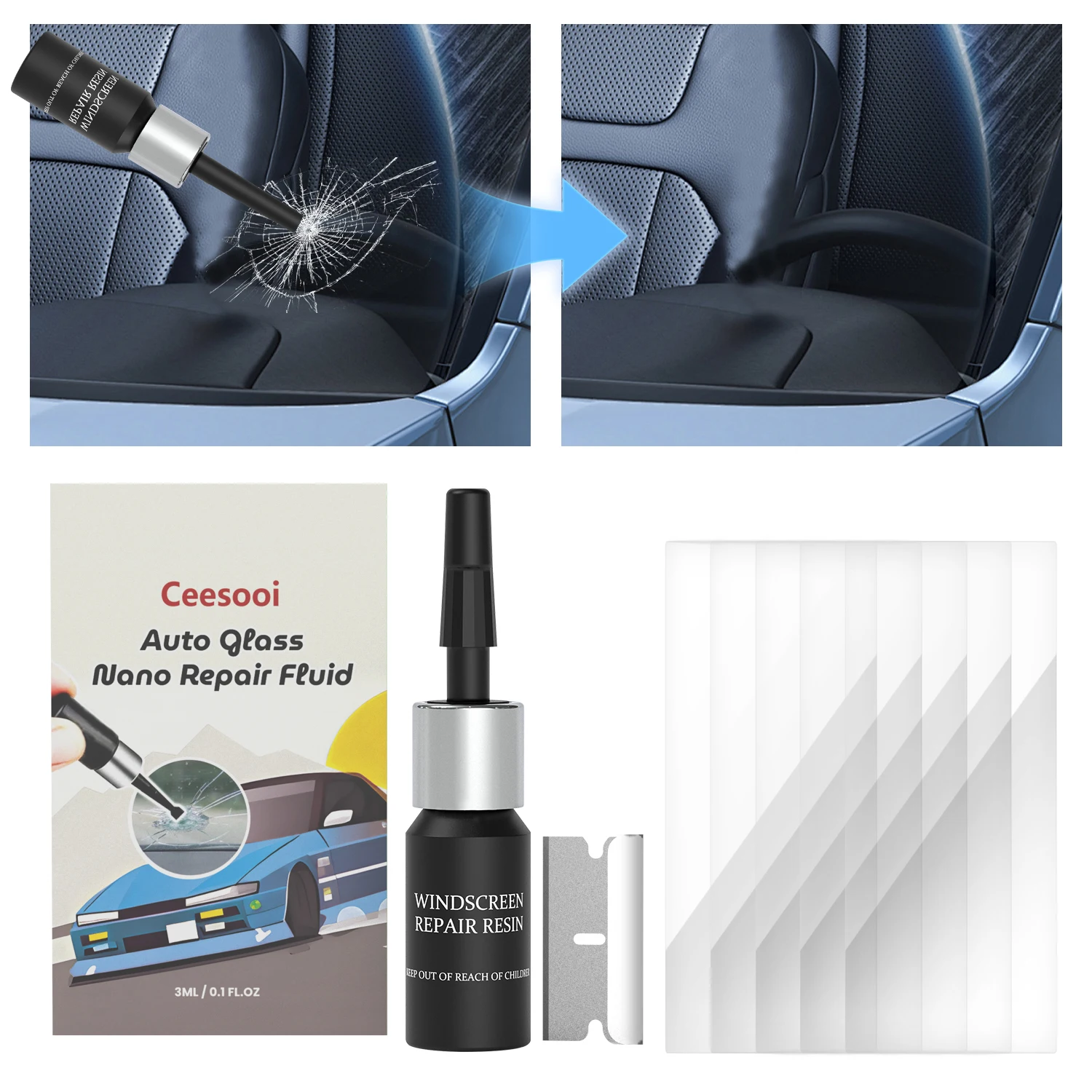 

Windshield Car Crack Repair Kit DIY Window Mobile Screen Kit Cure Glue Car Glass Scratch Crack Repair Accessories Clean Neat