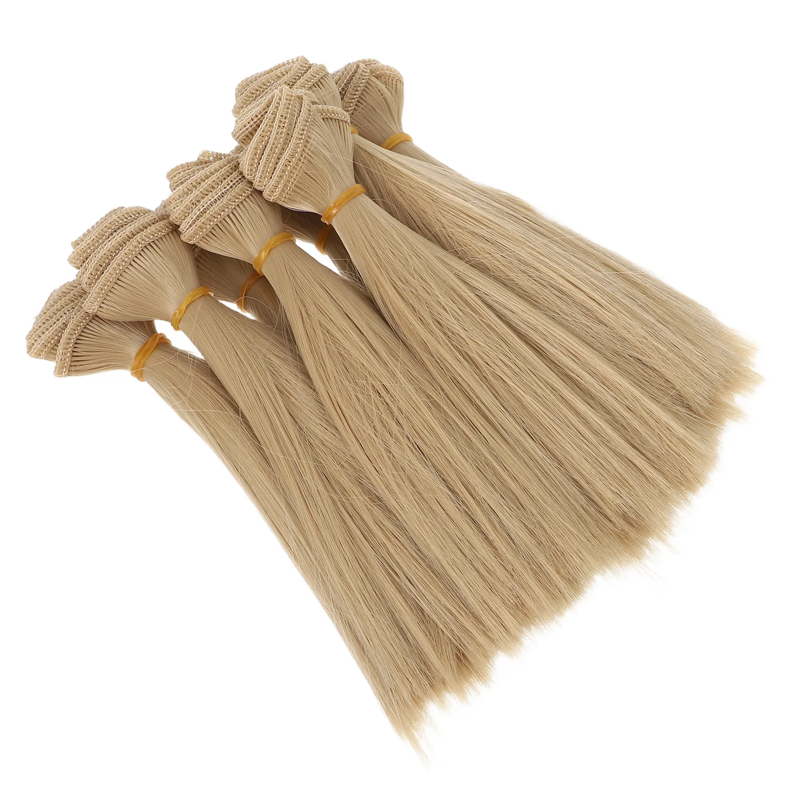

8Pcs Golden High Temperature Synthetic Hair Wefts Replacement for Bjd Making Braiding Weaving Straight Synthetic Fiber Hair