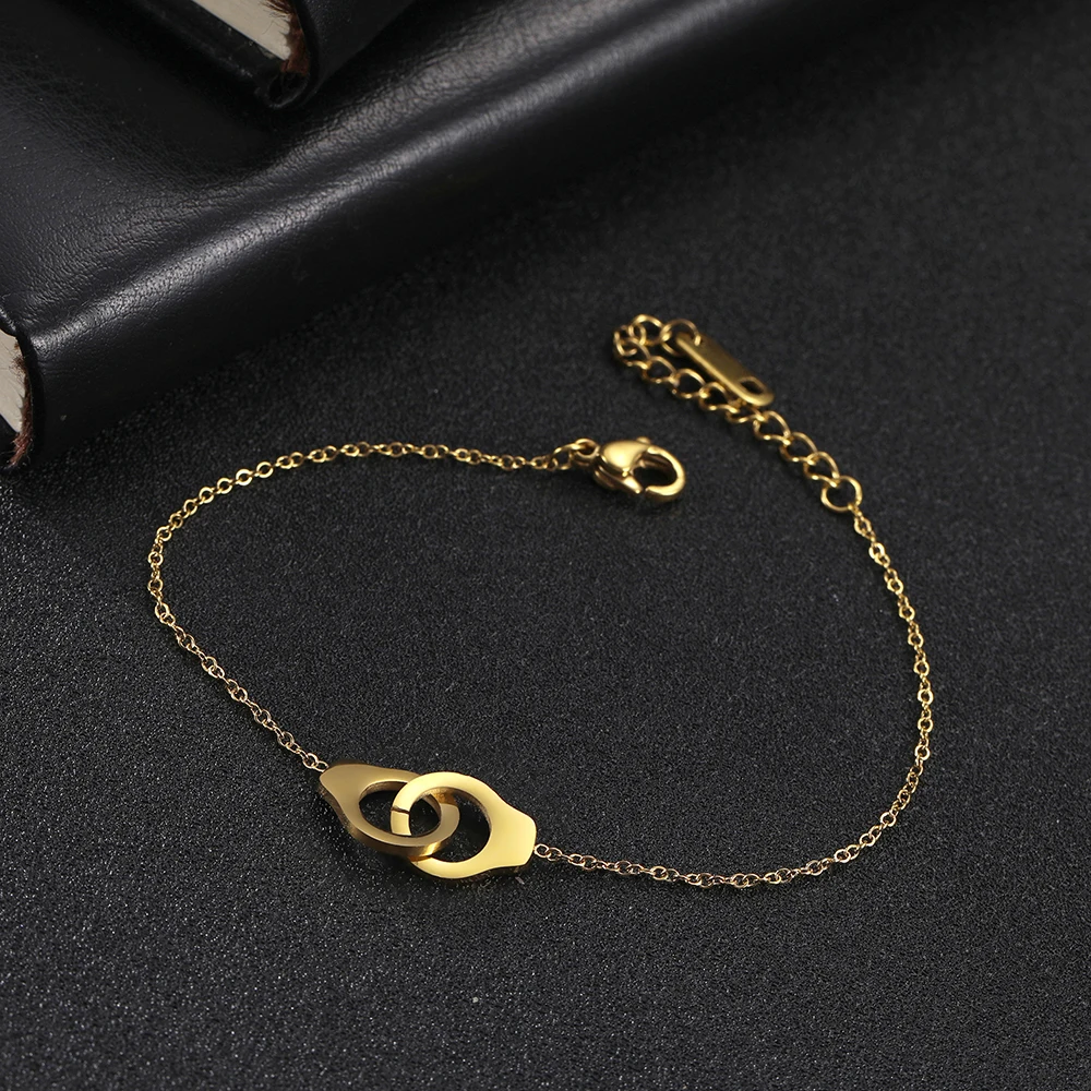 Handcuff Bracelets Stainless Steel Gold Color Romantic Charm Bracelet on Hand for Women Men Girls Lover Jewelry Valentine Gift