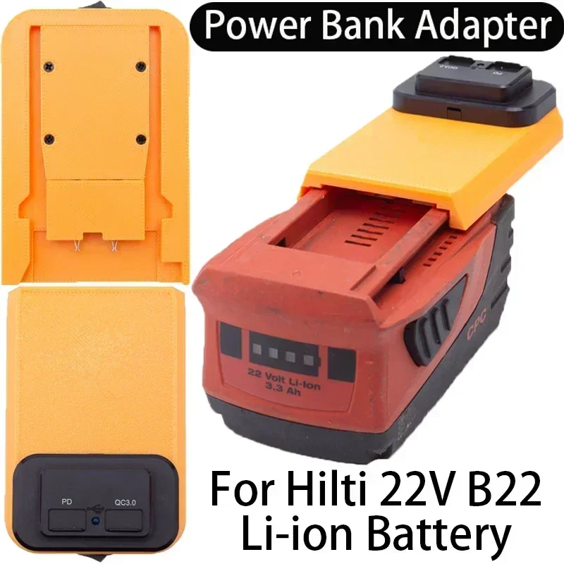 Battery Adapter Power Bank for Hilti 22V B22 CPC Li-ion Battery with USB and Type-C Dual Charge Port Fast Charging Power Bank