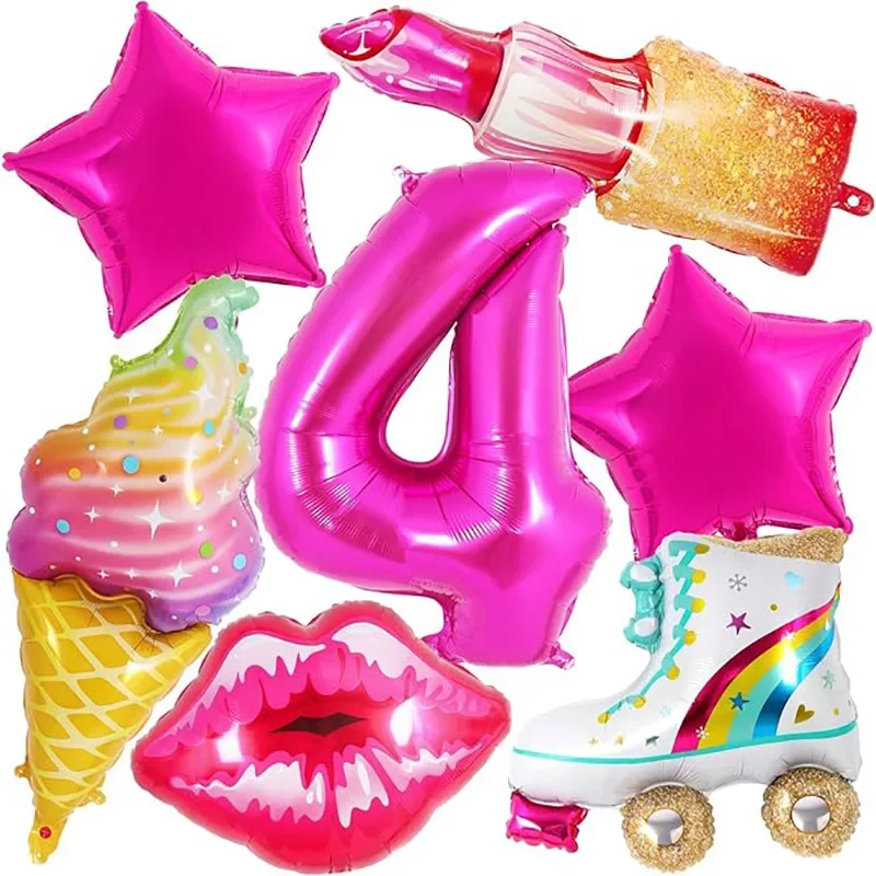 7 stücke Lippenstift Rosa Mädchen Große Rote Lippen High Heels Aluminium Film Ballon Set Make-Up Thema Geburtstag Party Dekoration Foto requisiten